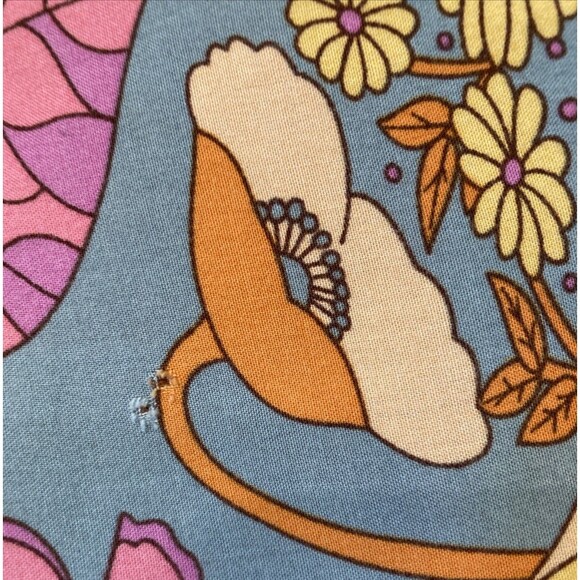 Babydoll Hippie Boho Top XL Blue Orange Retro Floral Short Sleeve Funky Grunge - Picture 5 of 13